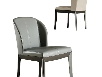 Gray And Beige Leather Leisure Chair With Curved Backrest And Dark Wooden Legs 3d model