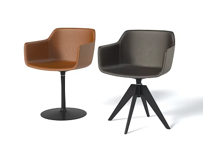 Brown And Black Office Chairs With Armrests Modern Design Round And Three Legged Bases 3d model