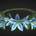 Decorative Flower Wreath With Blue Petals And Green Leaves For Hanging