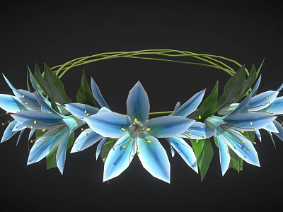 Decorative Flower Wreath With Blue Petals And Green Leaves For Hanging 3d model