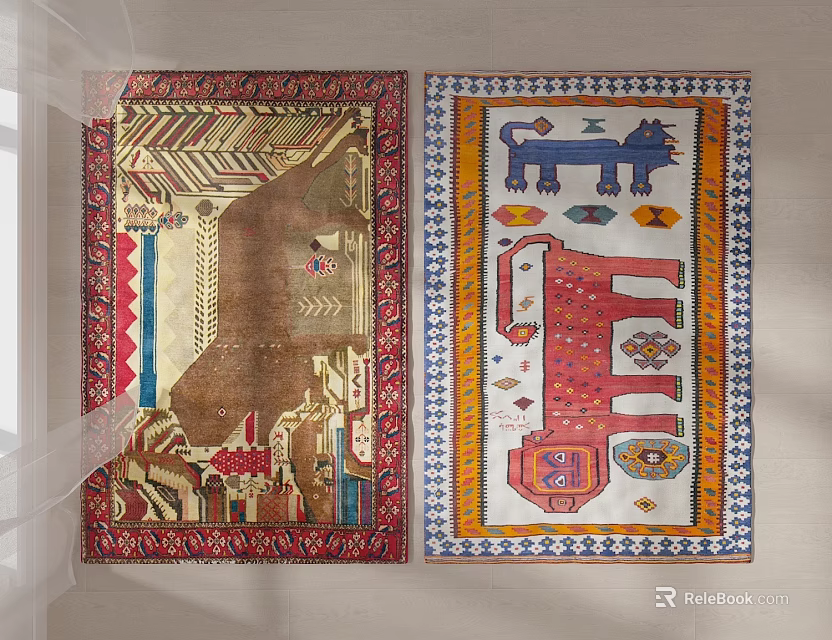 Traditional Wall Tapestries With Animal Figures Geometric Patterns And Colorful Designs 3d model 