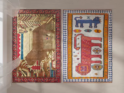 Traditional Wall Tapestries With Animal Figures Geometric Patterns And Colorful Designs 3d model