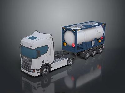White Modern Truck With Large Cylindrical Tank In Blue Frame For Industrial Transportation 3d model
