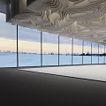 Modern Wavy Ceiling Design In Bright Interior With Large Windows And Snowy View