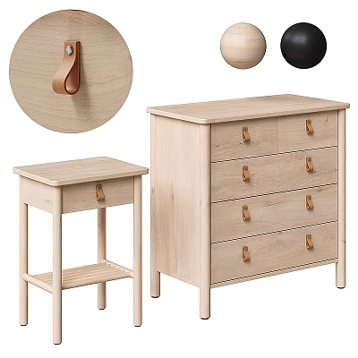 Light Wood Dresser And Side Table With Hook And Decorative Balls 3d model