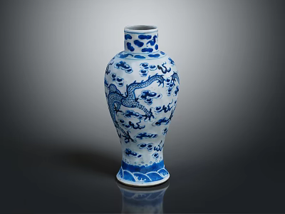 Blue and White Porcelain Vase With Dragon Pattern For Home Decoration 3d model