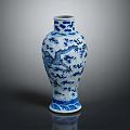 Blue and White Porcelain Vase With Dragon Pattern For Home Decoration 3d model