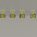 Four Modern Round Ceiling Lights With Colored Bases And Illuminated Glass Shades