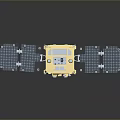 Modern Space Satellite Featuring Golden Body And Blue Solar Panels