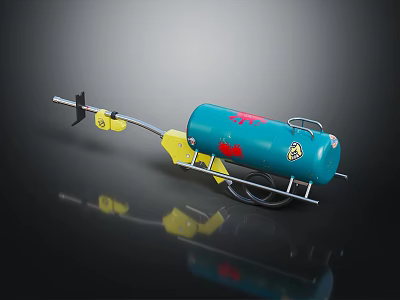 Portable Commercial Gas Cylinder Equipment With Blue Tank Yellow Wheeled Base And Red Markings 3d model