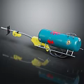 Portable Commercial Gas Cylinder Equipment With Blue Tank Yellow Wheeled Base And Red Markings