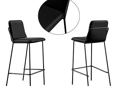 Modern Black Bar Stools with Leather Seats and Metal Frames Showcasing Sleek Design Details 3d model