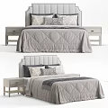Modern Double Bed With Gray Diamond Pattern Bedding Pillows And Nightstands 3d model