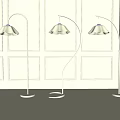 Modern Golden Floor Lamps With White Shades And Marble Bases In Decorative Wall Interior