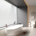 Modern Bathroom Interior Design With Bathtub Glass Shower Cabin And White Tiles Mirror