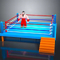 Man Standing in Blue Boxing Ring with Red Blue Ropes and Orange Steps