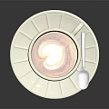 Latte Art With Heart Shape In White Coffee Cup On Saucer And Spoon