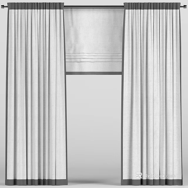 White Modern Curtains With Soft Texture For Home Window Decoration 3d model