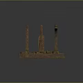 Ancient Stone Architecture Featuring Arched Design Stone Pillars And Golden Central Structure