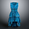 Blue Sleeveless Dress With Layered Ruffled Skirt And Fitted Waist Design