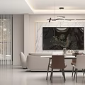 Modern Elegant Restaurant Interior With Open Layout Dining Table Wine Rack And Pendant Lights 3d model