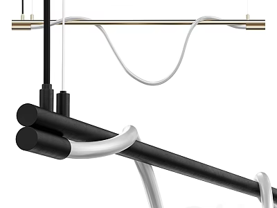 Modern Chandelier Design With Black Cylindrical Rods And White Curved Lines 3d model