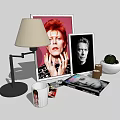 Decorative Ornament Set with Table Lamp Framed Portraits Books Mug Candles and Small Succulent
