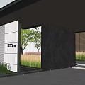 Modern Entrance Gate Design With Stone Wall Metal Roof And Lush Greenery