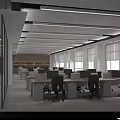 Modern Office Interior Design With Open Layout Glass Partitions Workstations And Large Windows 3d model