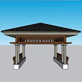 Traditional Pavilion Design With Black Tiled Roof Wooden Structure And Railings