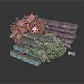 Modern Demolition Site Collapsed Brick Pile With Scattered Stone Debris