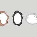 Three Decorative Mirrors with Different Shapes and Colors Mounted on Beige Wall 3d model