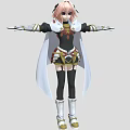 Anime Style Woman With Pink Hair White Cape Black Outfit And Gold Red Details