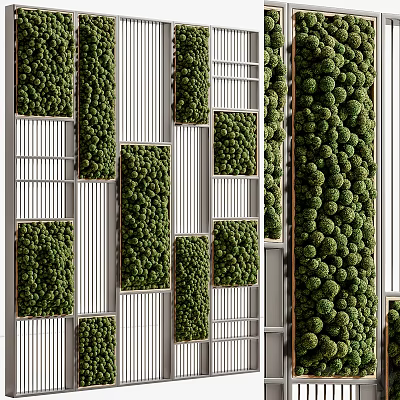 Indoor Green Plant Wall Design with White Vertical Frames and Lush Foliage 3d model