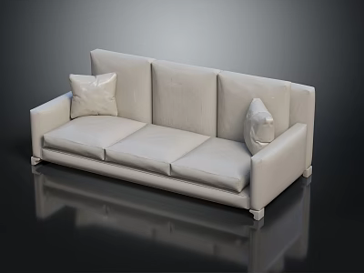 Modern White Sofa With Three Seat Design And Decorative Cushions For Living Room 3d model
