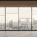 Contemporary Curtains For Large Windows With City Skyline View And Modern Interior Potted Plant