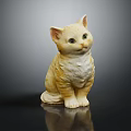 Yellow Sitting Cat Statue With Detailed Fur Texture On Dark Background
