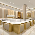 King Sang Jewelry Store Luxury Interior Featuring Golden Counters Display Cases And Female Model Posters