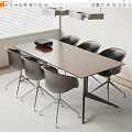 Wooden Conference Table with Six Gray Chairs and Black Projector in Modern Meeting Room Setup