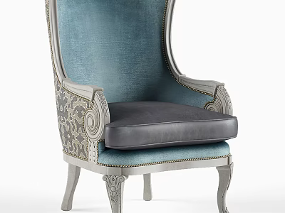 Luxurious Teal Velvet Accent Chair With Intricate Carvings And Metal Accents 3d model