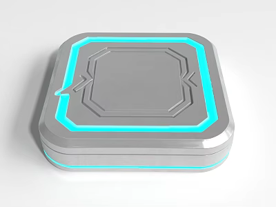 Modern Square Smart Device With Blue Illuminated Border And Geometric Surface 3d model