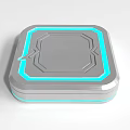 Modern Square Smart Device With Blue Illuminated Border And Geometric Surface