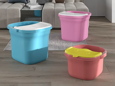 Blue Pink Red Plastic Bins With Colorful Lids For Home Storage 3d model