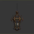 Ornate Vintage Metal Chandelier Furniture With Glass Panels And Scroll Design