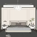 Elegant Modern Bedroom Interior With Beige Paneled Walls Bedhead Bedside Tables Pendant Light And Rug