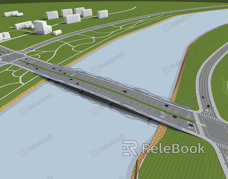 River Crossing Bridge Municipal Road Landscape River model