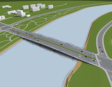 River Crossing Bridge Municipal Road Landscape River 3d model