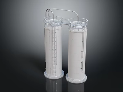 Two White Transparent Cylindrical Containers With Metal Connecting Tube And Base As Laboratory Apparatus 3d model