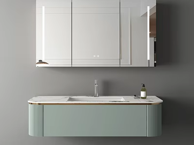 Light Green Modern Bathroom Vanity With Mirror Cabinet Countertop And Faucet 3d model