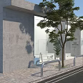 Modern Clothing Store With Glass Facade Logo Sign Display Racks And Outdoor Trees